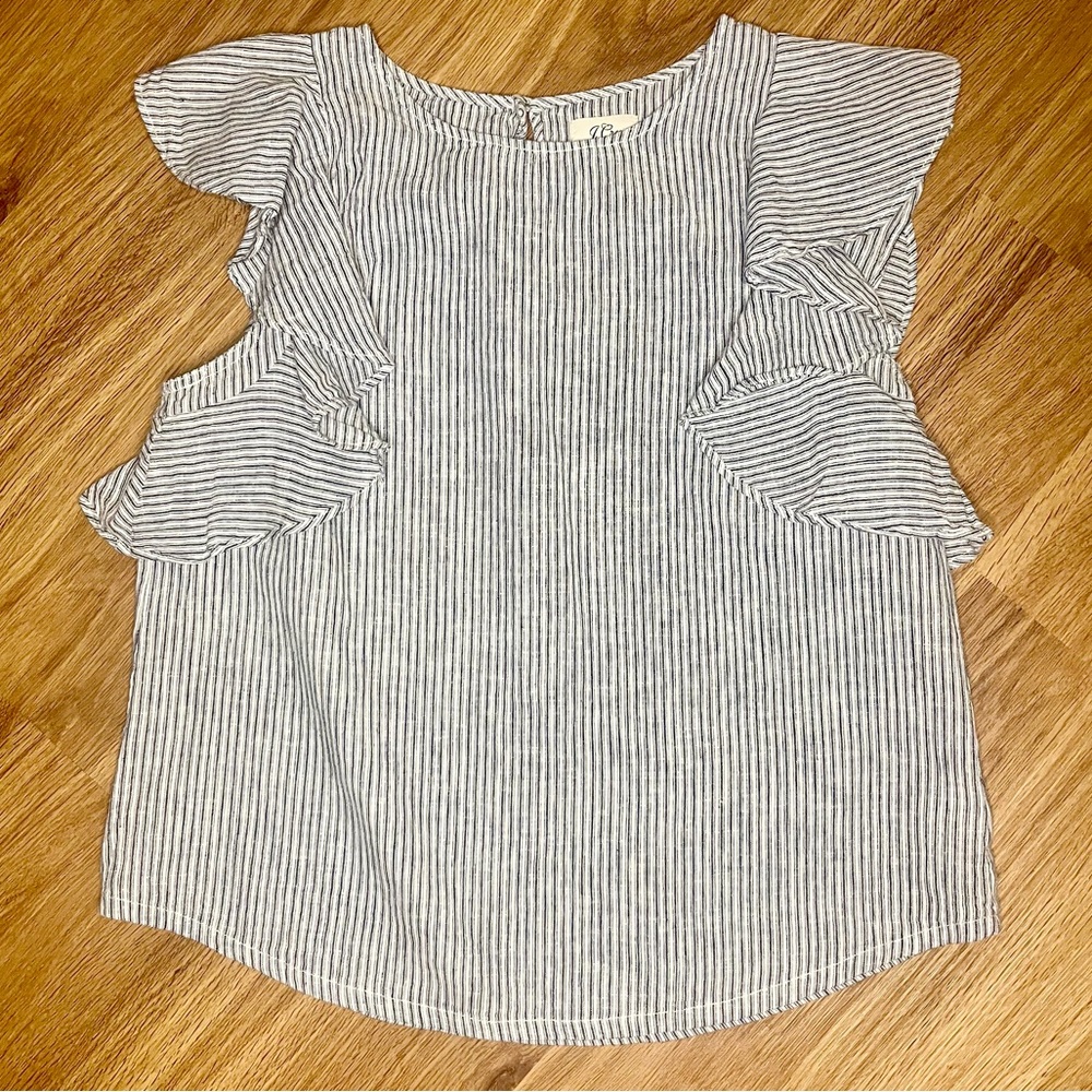 J. Crew Blue and White Striped Ruffle Blouse
